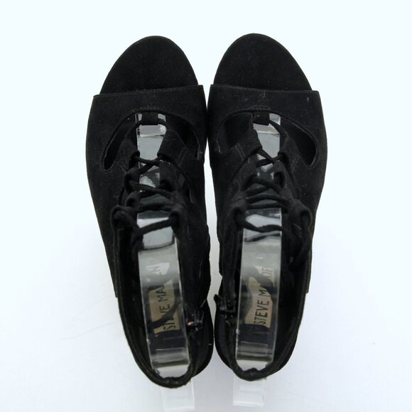 Steve Madden Bleu Textile Lace Up Side Zip Heeled Sandals Black Women Size 7 - Picture 10 of 12